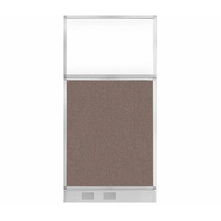 Versare Hush Panel Configurable Cubicle Partition 3' x 6' Latte Fabric Clear Window w/ Cable Channel 1856313-2
